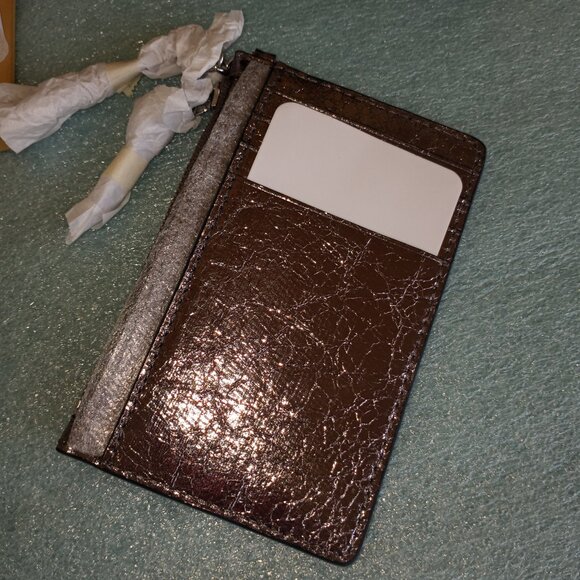 Lauren Ralph Lauren gunmetal crinkled metallic zip card case - Picture 3 of 8